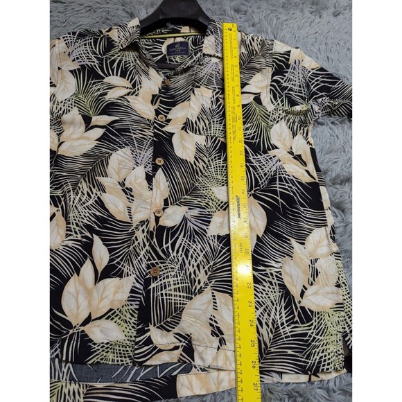 Caribbean Joe Hawaiian Shirt Mens Sz Large L Button Up Rayon Black Yellow Floral - Picture 8 of 10